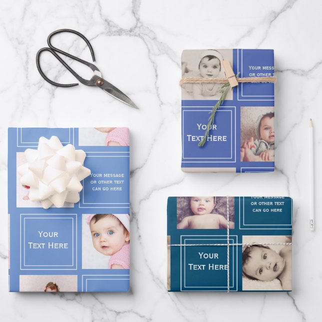 Photo Collage Personalized Template Wrapping Paper Sheets (Front)