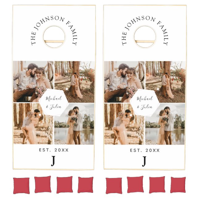 Photo Collage Photography Wedding Monogram White C Cornhole Set (Set)