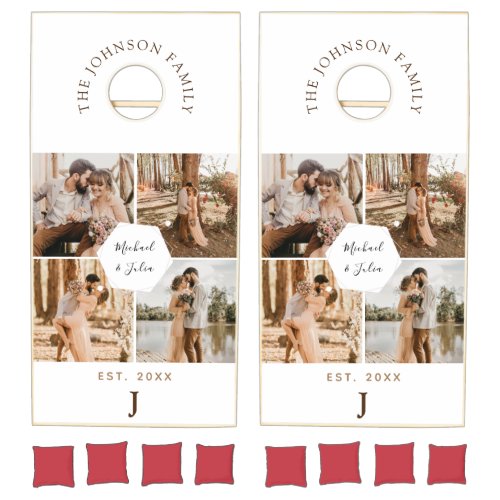 Photo Collage Photography Wedding Monogram White Cornhole Set