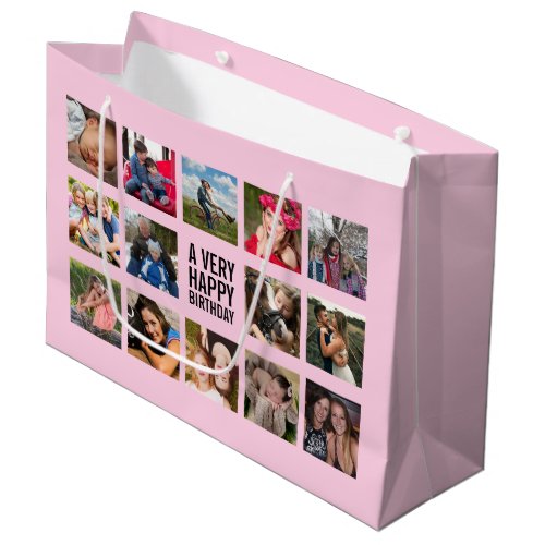 Photo Collage Pink A Very Happy Birthday Large Gif Large Gift Bag
