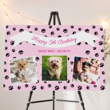 Photo Collage Pink Black Paw Prints Pet Birthday