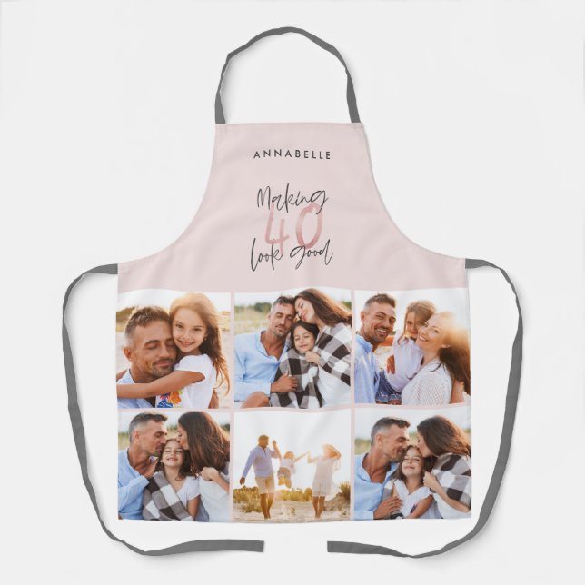 Photo collage pink girly 40th birthday modern apron (Front)