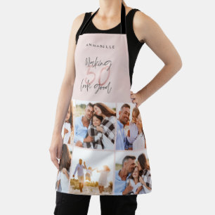 Photo collage pink girly 50th birthday modern apron