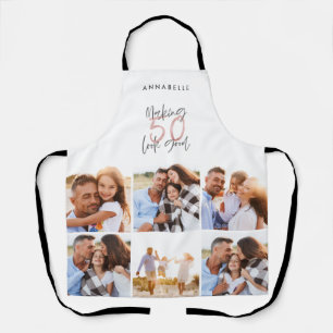Photo collage pink girly 50th birthday modern apron