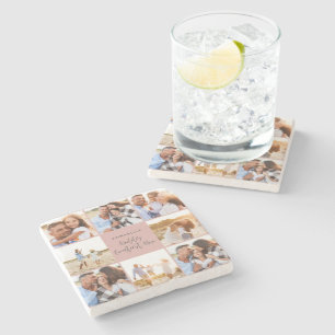 Photo collage pink girly modern mothers day stone  coaster