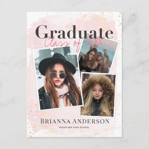 Photo Collage Pink Graduation Announcement