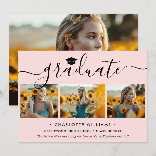 Photo Collage Pink Modern Graduation Announcement