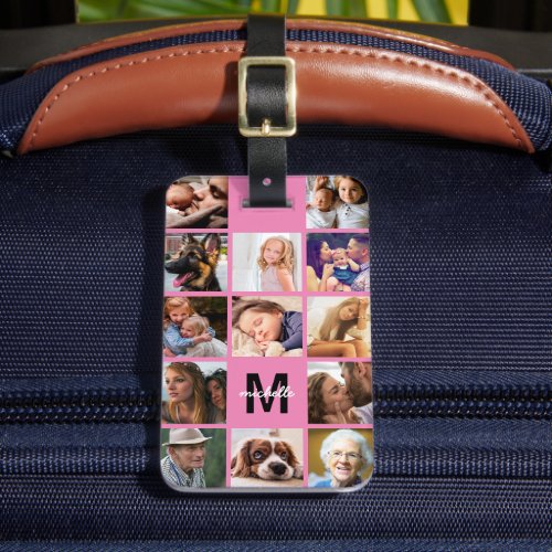 Photo Collage Pink Travel Luggage Tag
