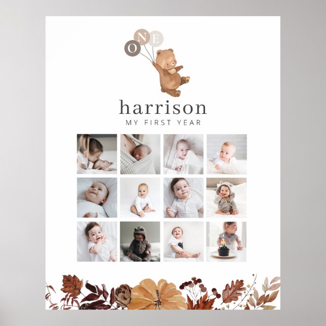 Photo Collage Poster - Bear Brown 3 Balloons (Front)