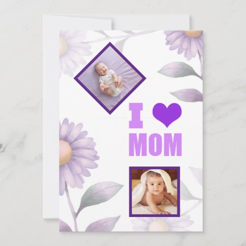 Photo Collage Purple Floral Mothers Day Card