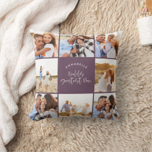 Photo collage purple girly modern mothers day throw pillow