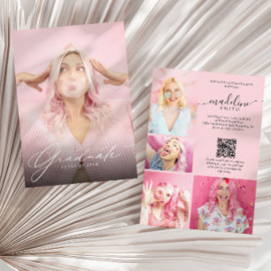 Photo Collage QR code Blush Pink Graduation Party Invitation
