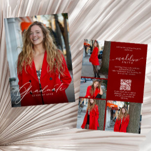 Photo Collage QR code Burgundy Graduation Party Invitation