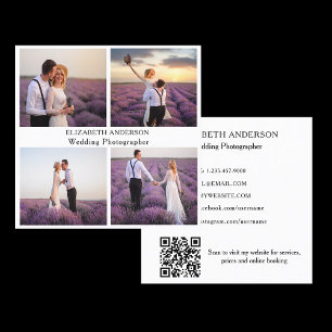 Photo collage QR code social media brand color Square Business Card