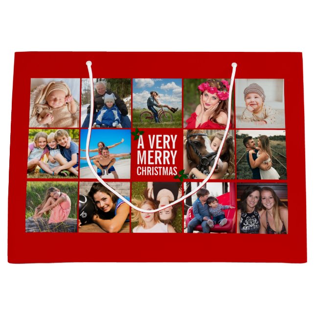 Photo Collage Red Christmas Large Gift Bag (Front)