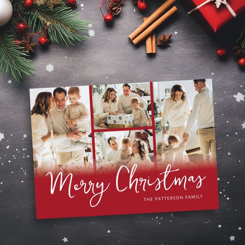 Photo Collage Red Family Christmas Holiday Card