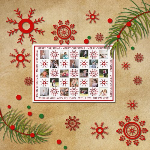 Photo collage red snowflakes and Christmas wishes Holiday Card