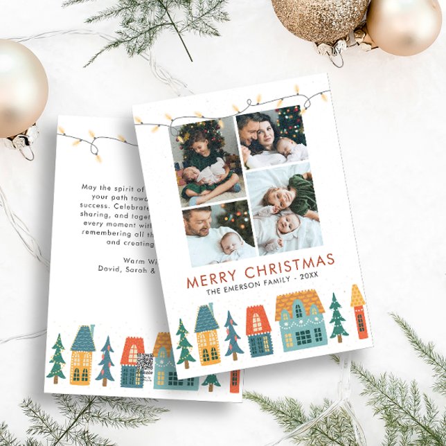 Photo Collage Retro Christmas Cards (Holiday Retro Houses Family Photo Collage Merry Christmas Holiday Card)