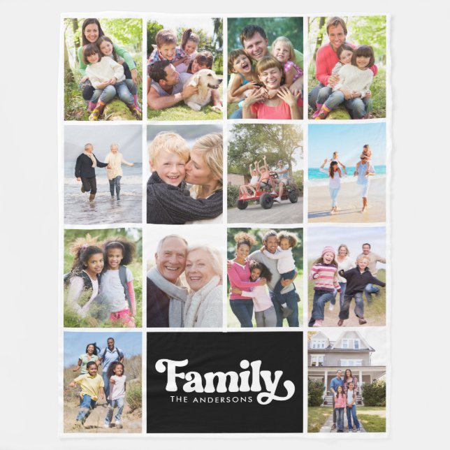 Photo Collage Retro Family 14 Pictures Fleece Blanket (Front)