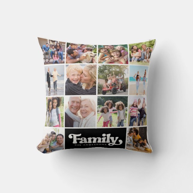 Photo Collage Retro Family 14 Pictures Throw Pillow (Front)