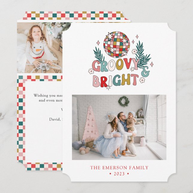 Photo Collage Retro Holiday Card (Front/Back)