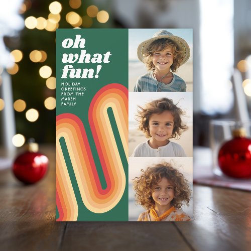 Photo Collage _ Retro Stripes Curve _ Oh What Fun Holiday Card