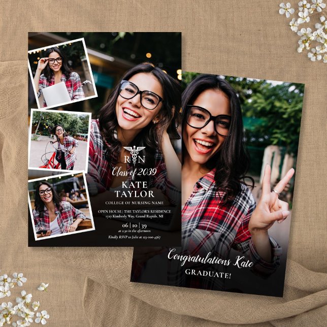 Photo Collage RN Nursing Graduation Party Invitation (Photo Collage RN Nursing Graduation Party Invitation)