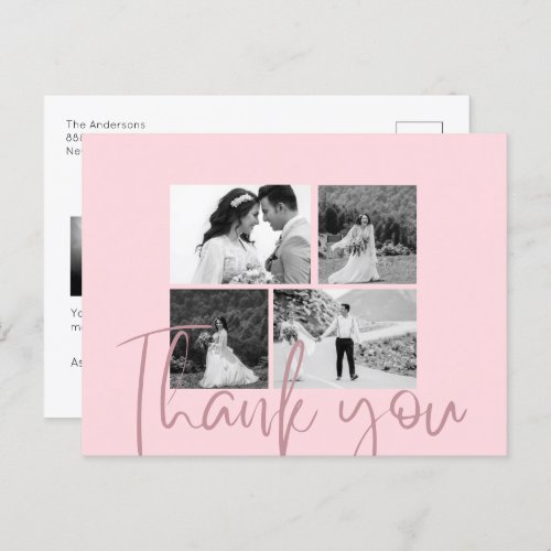 Photo Collage Rose Elegant Wedding Thank You Postcard