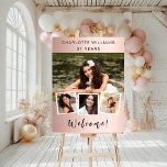 Photo collage rose gold birthday party welcome foam board<br><div class="desc">Create your own unique photo collage. Use four,  4 of your favorite photo. Personalize and add a name and age. Rose gold,  blush gradient background,  black text.</div>