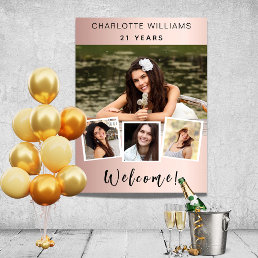 Photo collage rose gold birthday party welcome poster