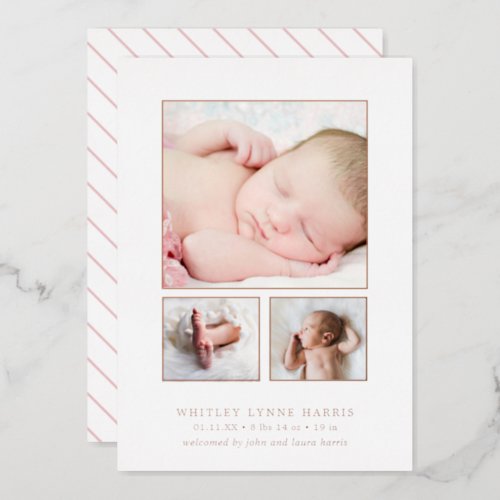 Photo Collage Rose Gold Girl Birth Announcement
