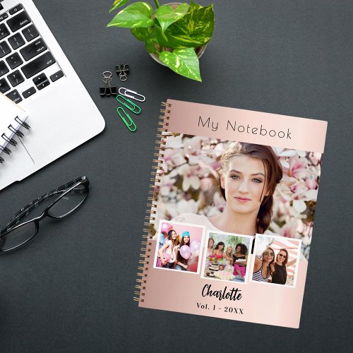Photo collage rose gold notebook
