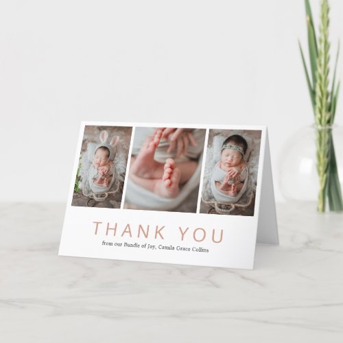 Photo Collage Rose Gold Pink Girl Baby Shower Thank You Card