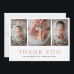 Photo Collage Rose Gold Pink Girl Baby Shower Thank You Card<br><div class="desc">Modern Baby Shower Thank You Card featuring a simple, minimalist design with a photo collage on the front along with baby's name and "Thank You" in faux rose gold. The backside has one horizontal photo (for a total of four pictures) along with your personalized message. This elegant Thank You Card...</div>