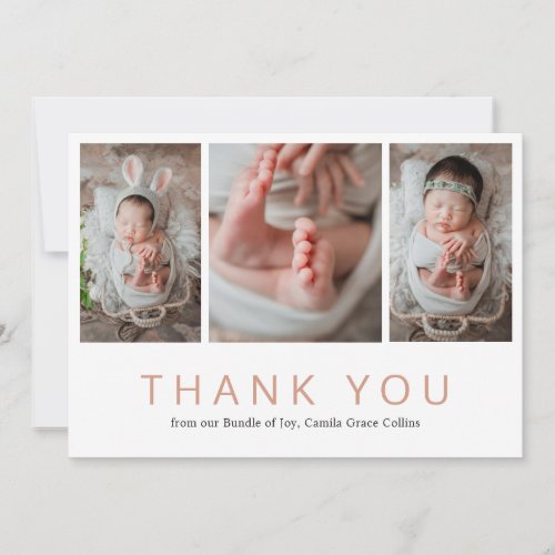 Photo Collage Rose Gold Pink Girl Baby Shower Thank You Card