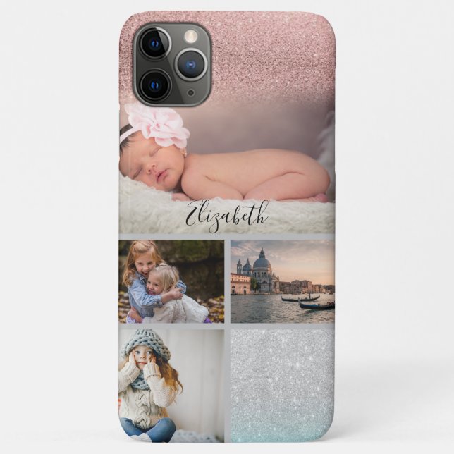 Photo Collage Rose Gold Your Name Case-Mate iPhone Case (Back)