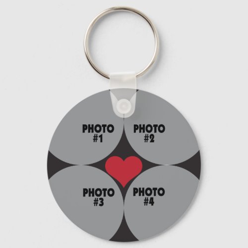 Photo Collage round with 4 photos and heart Keychain
