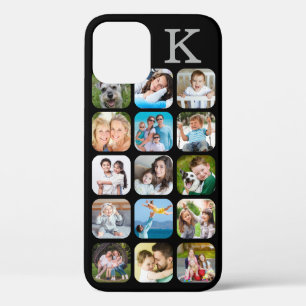 Photo Collage Rounded Corners Monogram Black Case- iPhone 12 Case