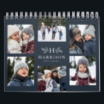 Photo collage rustic navy blue monogram family calendar<br><div class="desc">With a variety of photo shapes, sizes and layouts, this photo calendar makes a perfect family gift. The cover features a collage of 6 photos around a rustic monogram and custom text. The background is a classic navy blue. This calendar with its variety of photo sizes and shapes makes a...</div>
