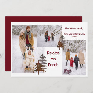 Photo Collage Rustic Snow Outdoors Peace on Earth Holiday Card