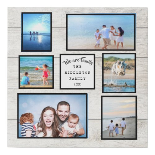 Photo Collage Rustic We are Family Christmas Faux Canvas Print