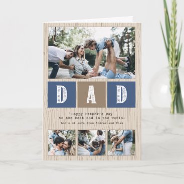 Photo Collage Rustic Wood Pattern Father's Day Card
