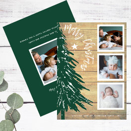 Photo Collage Rustic Wood Pine Tree Christmas Holiday Card