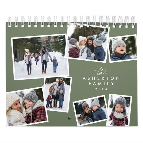Photo collage sage green family scrapbook calendar