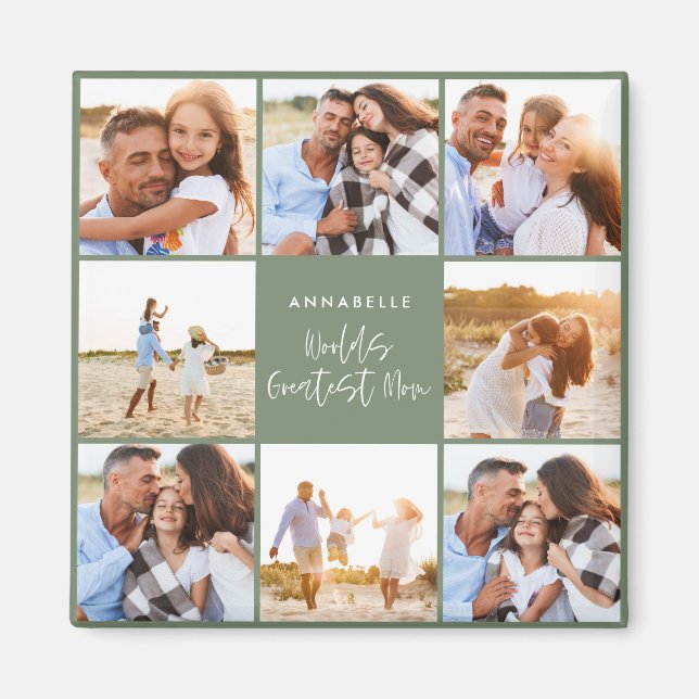Photo collage sage green girly modern mothers day  magnet (Front)