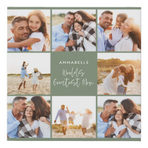 Photo collage sage green girly modern mothers faux canvas print