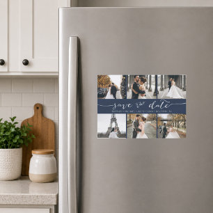 Photo Collage Save the Date Navy Blue