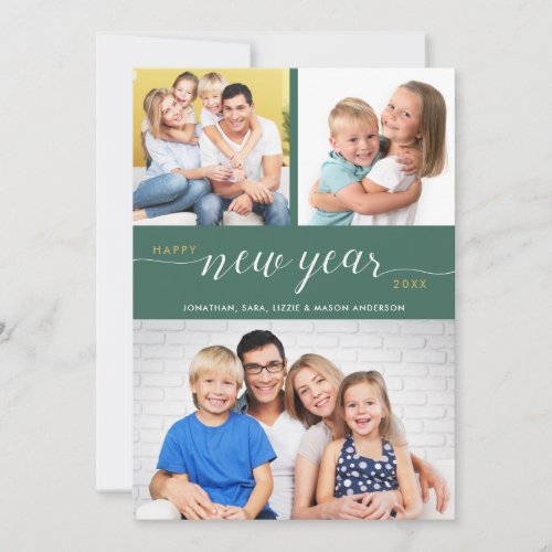 Photo Collage Script Happy New Year Holiday Card