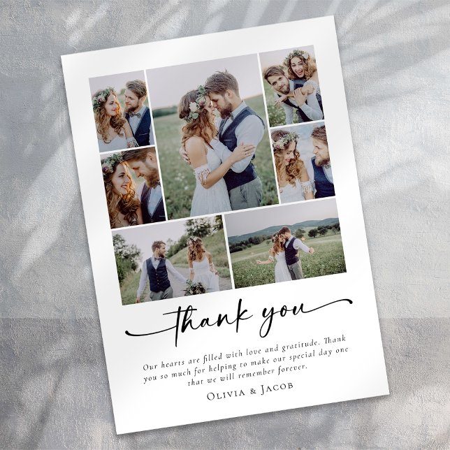 Photo Collage Script Wedding Thank You Card (Creator Uploaded)