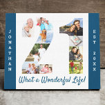 Photo Collage set in Number 21 Blue White Custom Canvas Print<br><div class="desc">Create your own unique 21st Birthday Gift. This smart canvas is a great way to display your photo collage. The template is set up ready for you to add your favorite photos, which will automatically appear in the shape of the number 21. You can also add your name and birth...</div>